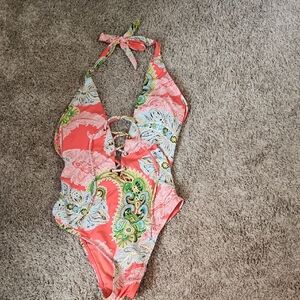 New Elegant Paisley Coral One-Piece Swimsuit